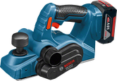 Bosch cordless planer GHO 18V-LI with ergonomic handle.