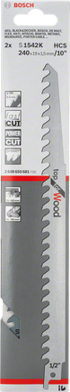 Bosch S 1542 K HCS reciprocating saw blade for fast wood cutting.