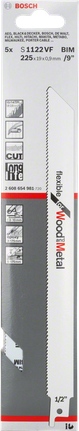 Reciprocating saw blade S 1122 VF Bosch S 1122 VF 9″ reciprocating saw blade.