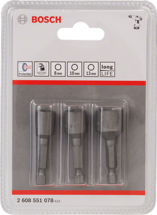 3-piece nutsetter pack 8/10/13 mm Bosch 3-piece nutsetter set 8/10/13 mm.
