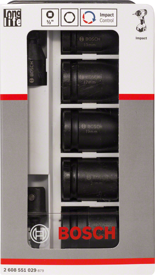 Bosch 7-piece socket set 13-24 mm for impact drivers.