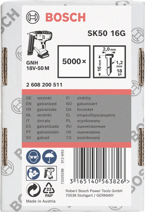 Bosch SK50 16G galvanized nails 5000 pack.
