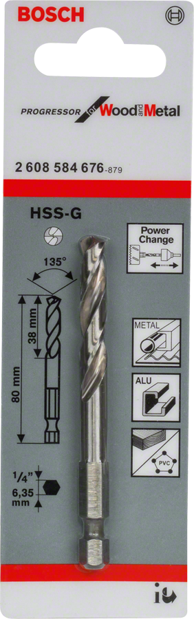 Bosch HSS-G pilot drill bit for wood and metal.