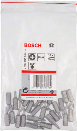 Screwdriver bit Extra Hard Bosch 1/4″ PH0 screwdriver bits 25-pack.