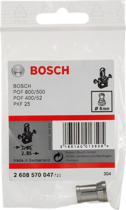 Collet without locking nut Bosch 6mm collet without locking nut.