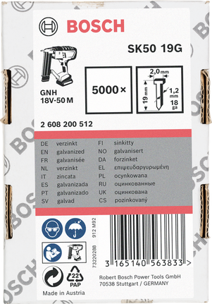 Bosch SK50 19G galvanized nails 5000 pack.