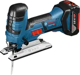 Bosch GST 18V-LI S cordless jigsaw with SDS blade change.