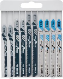 Bosch 10-piece jigsaw blade set for wood and metal.