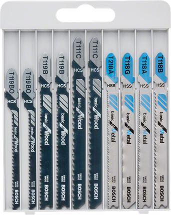 10-piece jigsaw blade set Basic for Metal and Wood Bosch 10-piece jigsaw blade set for wood and metal.