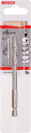 Bosch 6 mm brad point drill bit 1/4″ hex.