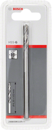 HSS-G pilot drill bit Bosch HSS-G 6.35×102 mm drill bit.