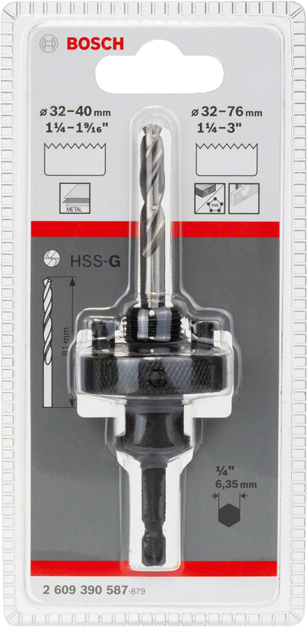 Bosch hexagon socket adapter for 32-76 mm hole saws.
