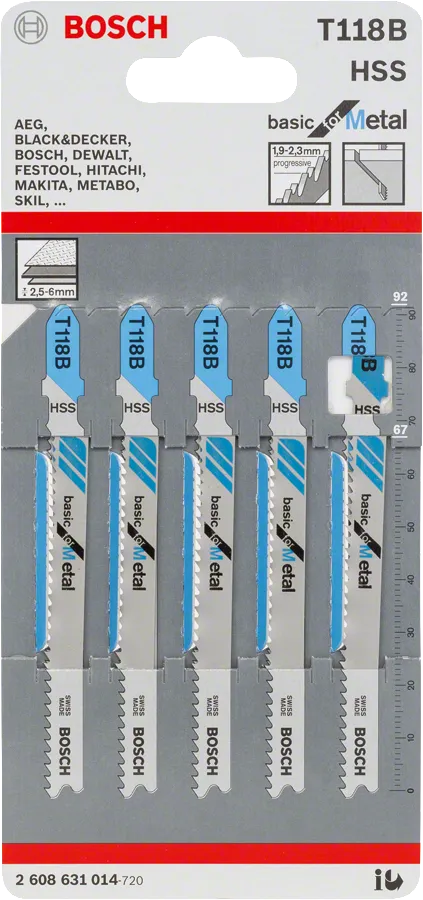 Bosch jigsaw blade T 118 B for metal, HSS material.