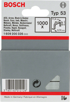 Fine wire staple, type 53 Bosch Type 53 6mm staples.