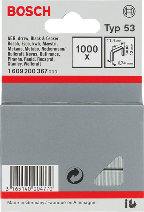 Bosch Type 53 11.4mm staples pack for staple guns.