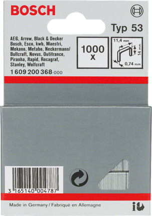 Fine wire staple, type 53 Bosch Typ 53 11,4 mm 1000× staples.