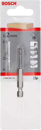 Bosch 2mm brad point drill bit 1/4″ hex shank.