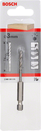 Bosch 3mm brad point drill bit 1/4″ hex.