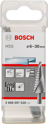 Step drill bits HSS Bosch HSS step drill bit 6–30 mm.