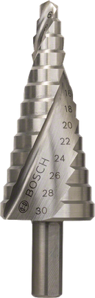 Step drill bits HSS Bosch HSS step drill bit 6-30 mm for metal drilling.