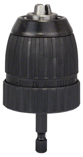 Bosch keyless chuck 10 mm with 1/4 inch hex shank.