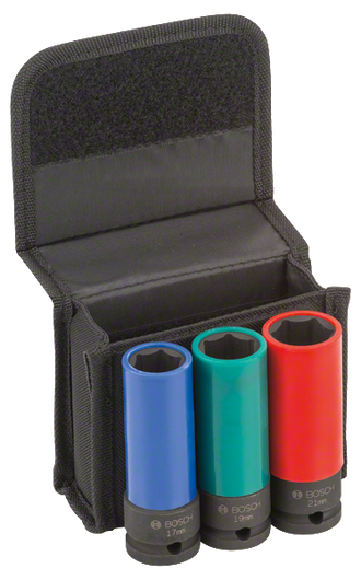 Impact Control Socket Set Bosch impact socket set with 17, 19, 21mm sizes.