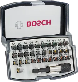 Bosch 32-piece screwdriver bit set with Quick Change Universal Holder.