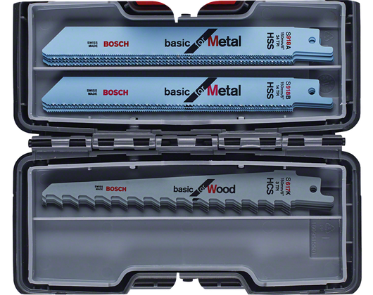 Wood and Metal Reciprocating Saw Blade Set, Tough Box, 15-Pieces Bosch 15-piece saw blade set for wood and metal.