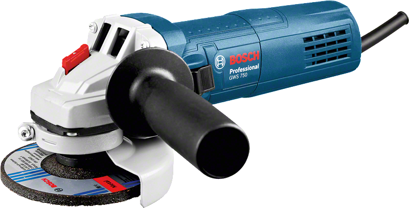 Bosch GWS 750 angle grinder with ergonomic side handle.
