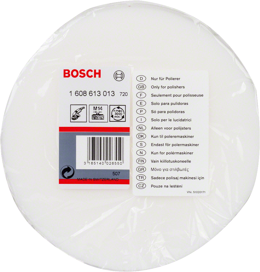 Bosch polishing sponge with M14 thread, 160 mm diameter.