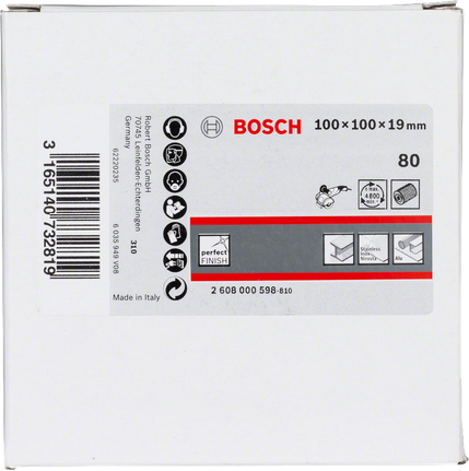 Bosch 100×100×19 mm flap sanding wheel.