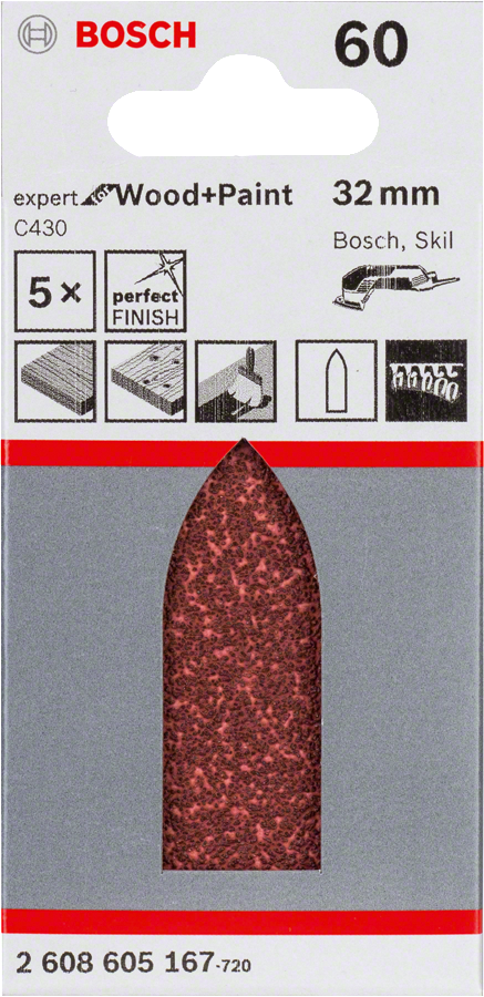 Bosch C430 sanding sheet pack of 5, 32x88 mm grit 60.