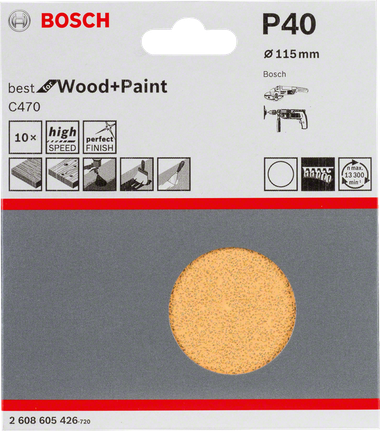 10-piece C470 sanding sheet set Bosch C470 10-piece 115mm P40 sanding sheets.