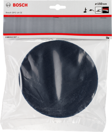 M14 backing pad, 150 mm diameter, with hook-and-loop-type fastening system Bosch 150 mm M14 backing pad.
