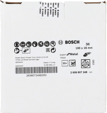Fibre sanding disc R444, Expert for Metal Bosch fibre sanding disc R444, 100×16 mm, metal.