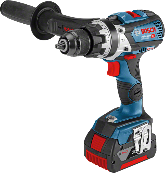Bosch GSB 18V-75 C cordless combi drill with side handle.