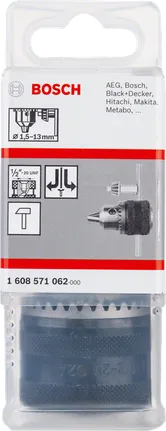 Keyed chucks up to 13 mm Bosch drill chuck 1.5-13mm for various brands.