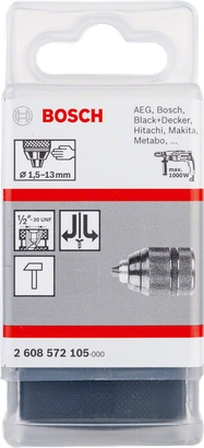Bosch keyless drill chuck 1.5–13 mm for multiple brands.