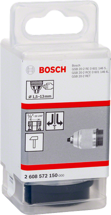 Bosch keyless chuck 1.5–13mm matt chrome-plated.