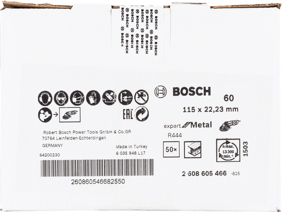 Bosch expert Metal R444 115mm sanding discs, 50 pack.