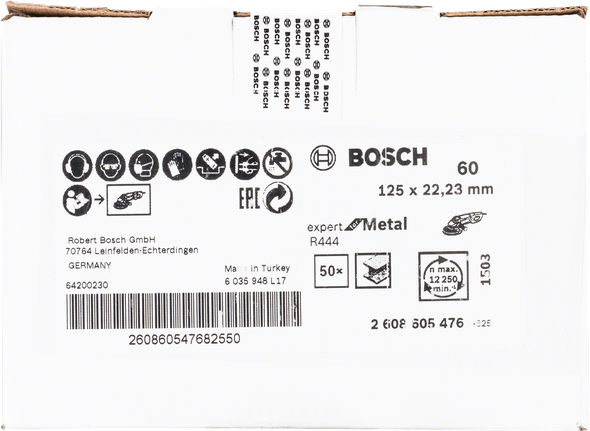 Bosch Expert R444 metal sanding discs 125mm, 60 grit.