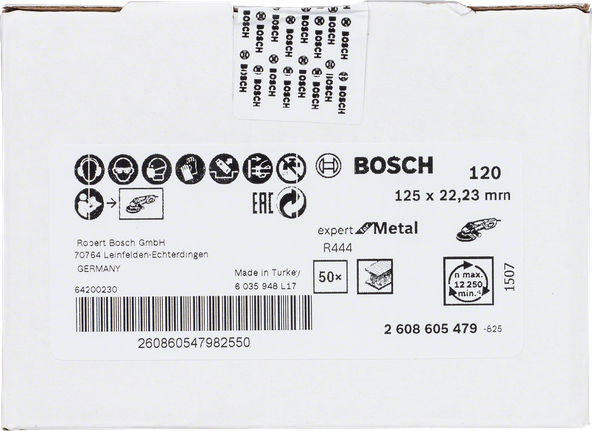 Bosch expert R444 metal sanding discs 125mm, 120 grit.