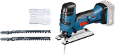 Bosch GST 18 V-LI S cordless jigsaw with wood blades.