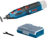 Bosch GRO 12V-35 cordless rotary tool with accessory case.