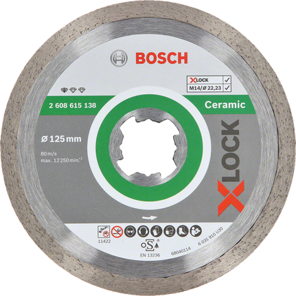 X-LOCK Standard for Ceramic diamond cutting disc 125x22.23x1.6x7 Bosch X-LOCK ceramic cutting disc, 125 mm diameter.