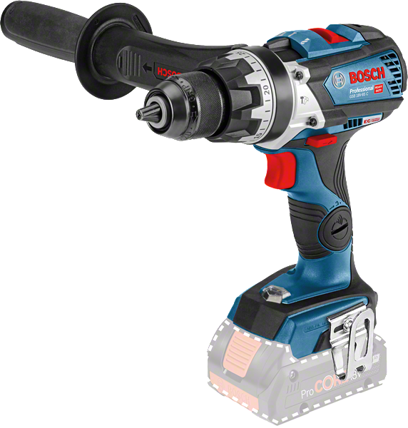 Bosch GSB 18V-85 C cordless combi drill with side handle.