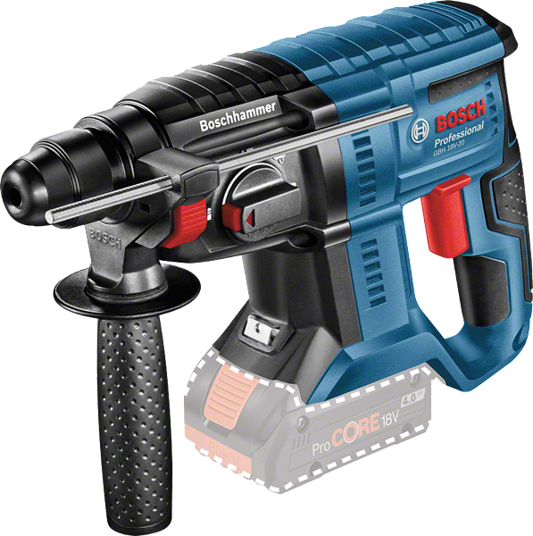 Bosch GBH 18V-20 rotary hammer with side handle.