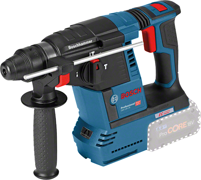 Bosch GBH 18V-26 rotary hammer with side handle.