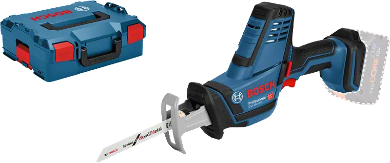 Bosch GSA 18V-LI C cordless reciprocating saw with case.