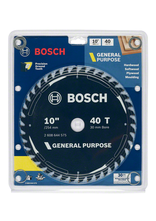 General purpose circular saw blade 10 inch 40 teeth Bosch 10″ 40T general purpose saw blade.